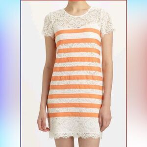 BCBG maxazria orange and beige dress with lace size medium